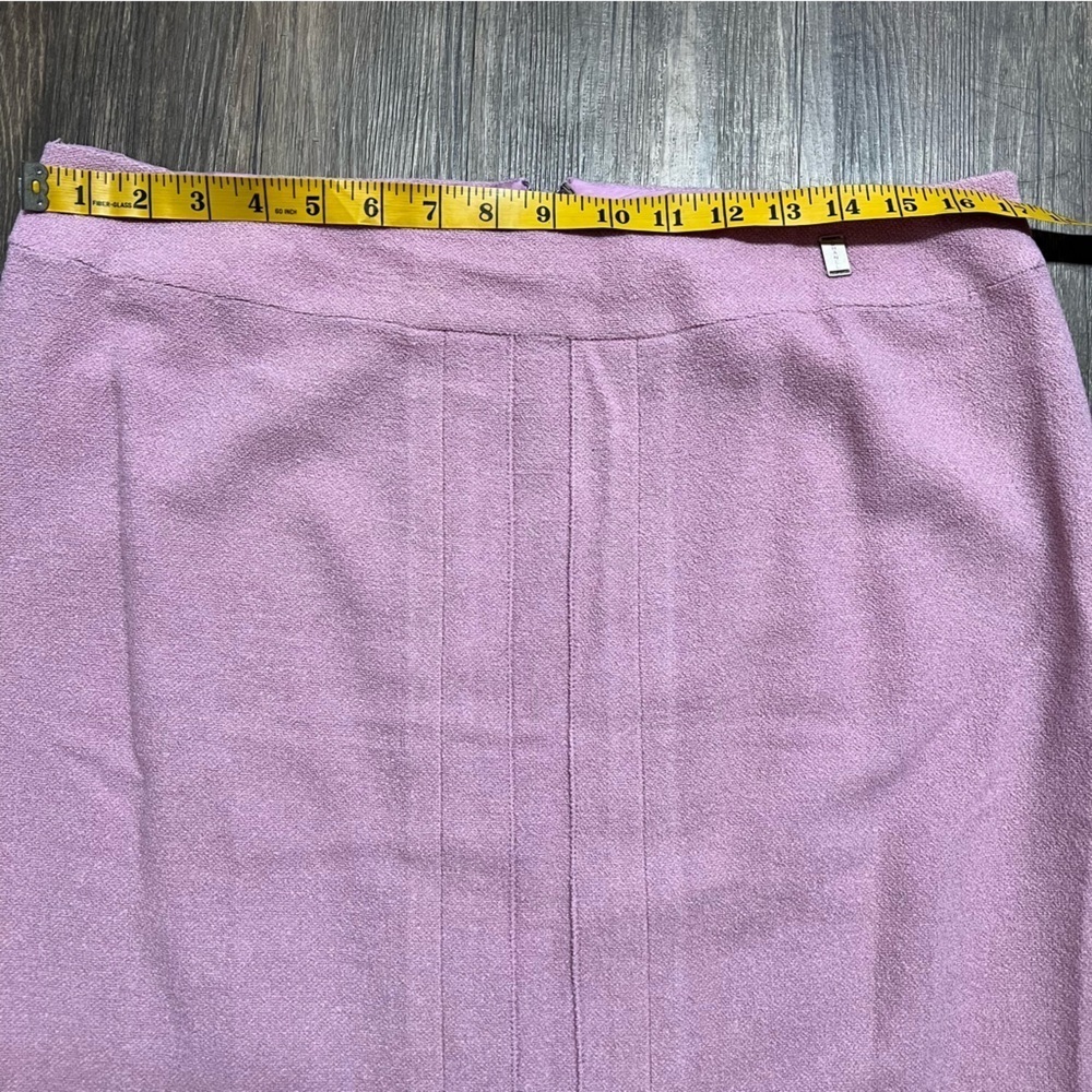 CHANEL Boutique Vtg 90s Pink Tweed Boucle Wool Midi Pencil Skirt Made France XL - Picture 12 of 14